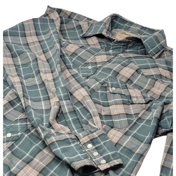 Wrangler Western Fashion Pearl Snap Button Up Shirt SS Green Plaid Size Medium - Picture 3 of 5